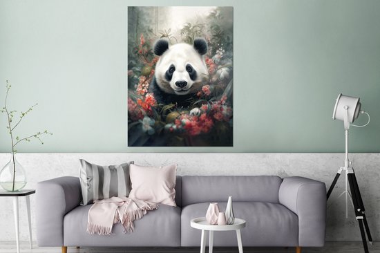 Tableau aluminium 120x160 cm - Décoration murale métal - Panda - Animaux sauvages - Fleurs - Nature - Décoration murale métal salon - Décoration industrielle - Photo sur dibond - Accessoires industriels chambre