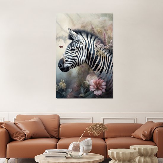 Décoration murale Métal - Peinture Aluminium Industriel - Zebra - Animaux sauvages - Papillon - Fleurs - 100x150 cm - Dibond - Photo sur aluminium - Décoration murale industrielle - Pour le salon/chambre