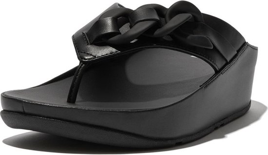 FitFlop Opalle Rubber-Chain Leather Toe-Post Sandals ZWART - Maat 41