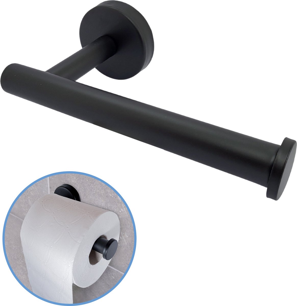 Sanics Orca WC Rolhouder Zwart Inclusief Montage set - Toiletrolhouder RVS - WC Papier Houder - Closetrolhouder
