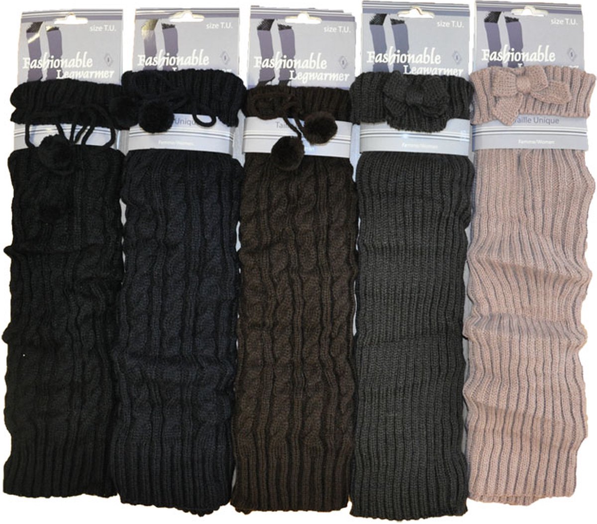 Dames beenwarmers / legwarmer - 6 paar - fantasie ponpon/strik - one size - inter socks