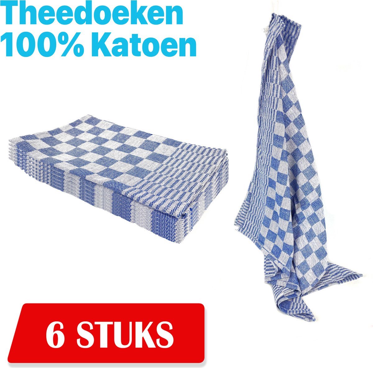 Kitchen Towel Theedoek 65 x 65cm - 6 Stuks - Geblokt - Blokdoeken - 100% katoen - Horeca Theedoeken – vaatdoek – theedoek geruit
