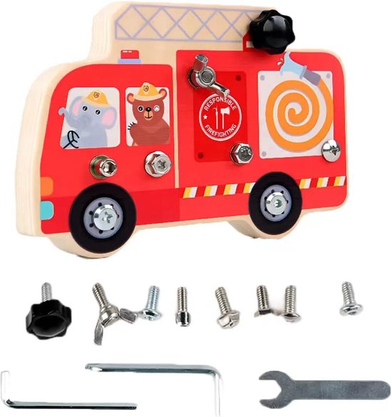 Montessori Busy Board Brandweerauto - Educatief Speelgoed vanaf 3 jaar - Activiteitenbord cadeau geven