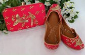 Indiase schoenen maat 38 met clutch / punjabi jutti red bird design