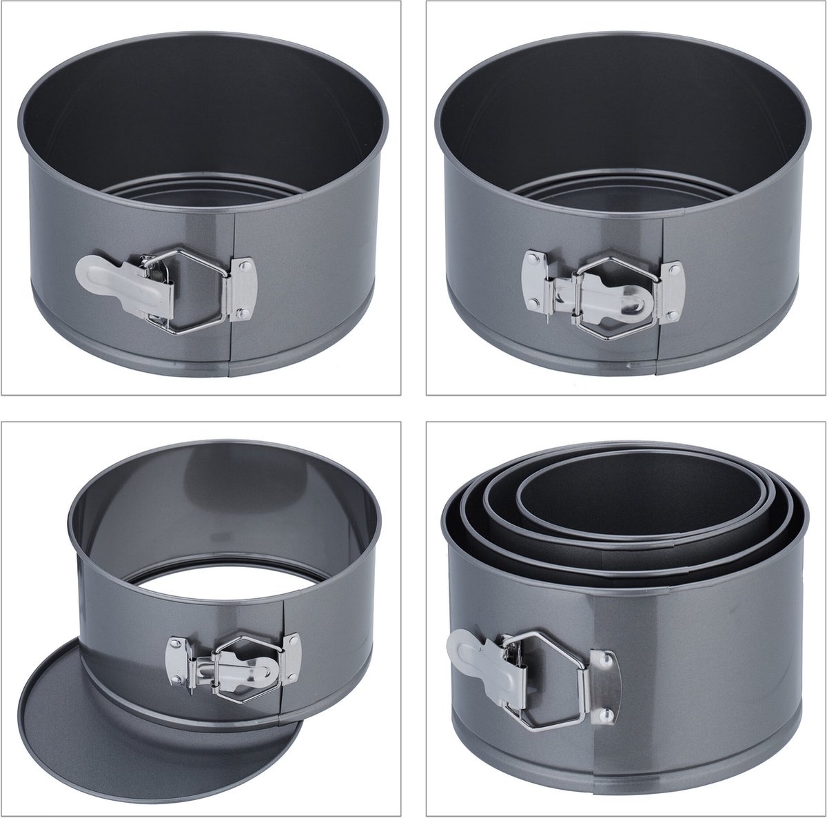 springvorm - set van 4 - Ø 12, 14, 16, 18 cm - hoog - staal - antiaanbaklaag - antraciet – foto 2