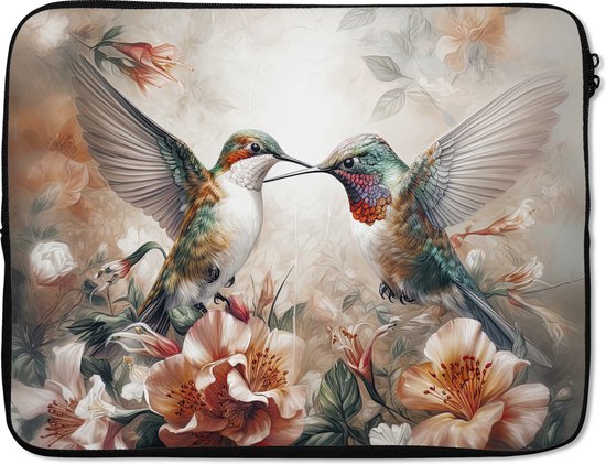 Laptophoes 17 inch - Kolibrie - Vogels - Bloemen - Natuur - Laptop sleeve - Binnenmaat 42,5x30 cm - Zwarte achterkant