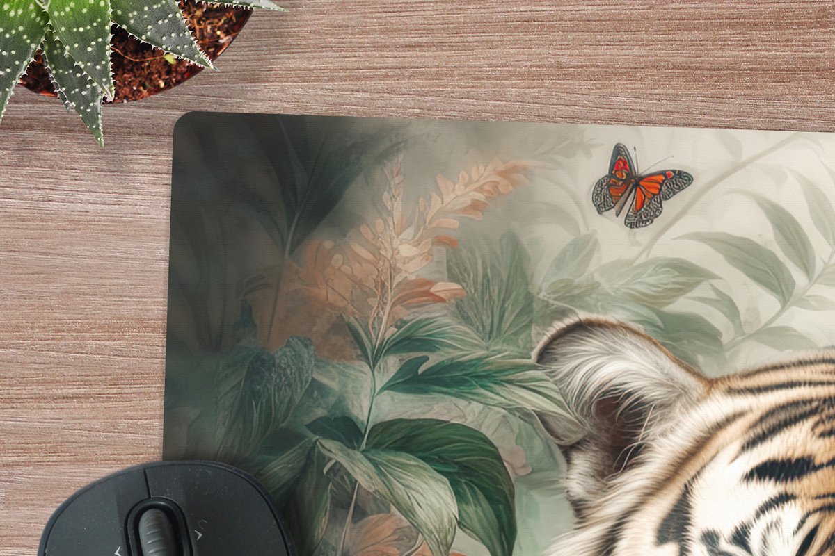 Muismat XXL 80x60 cm - Bureau onderlegger - Bureau mat Tijger - Vlinders - Dieren - Jungle - Bloemen - Bureaumat - Gaming mousepad xl - Bureaulegger groot - Computer deskmat
