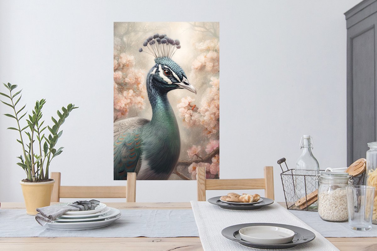 Muurstickers - Sticker Folie - Pauw - Vogels - Bloemen - Boom - Botanisch - 60x90 cm - Pla