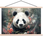 Posterhanger incl. Poster - Schoolplaat - Panda - Wilde dieren - Bloemen - Natuur - 150x100 cm - Blanke latten
