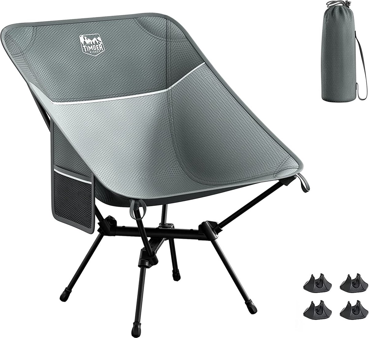 Campingstoelen voor volwassenen, hoge rug opvouwbare campingstoel met zijvak en antislipvoeten, compacte draagbare visstoelen voor strand tuin buiten wandelen backpacken picknick, blauw