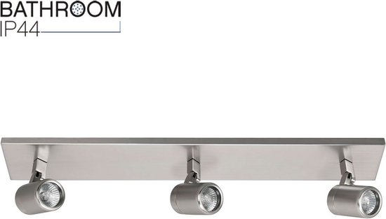 Badkamerspot balk Rain | 3 lichts | grijs / staal | glas / metaal | 65 x 9,5 cm | 35 watt | dimbaar | kantelbaar | plafondlamp | modern design