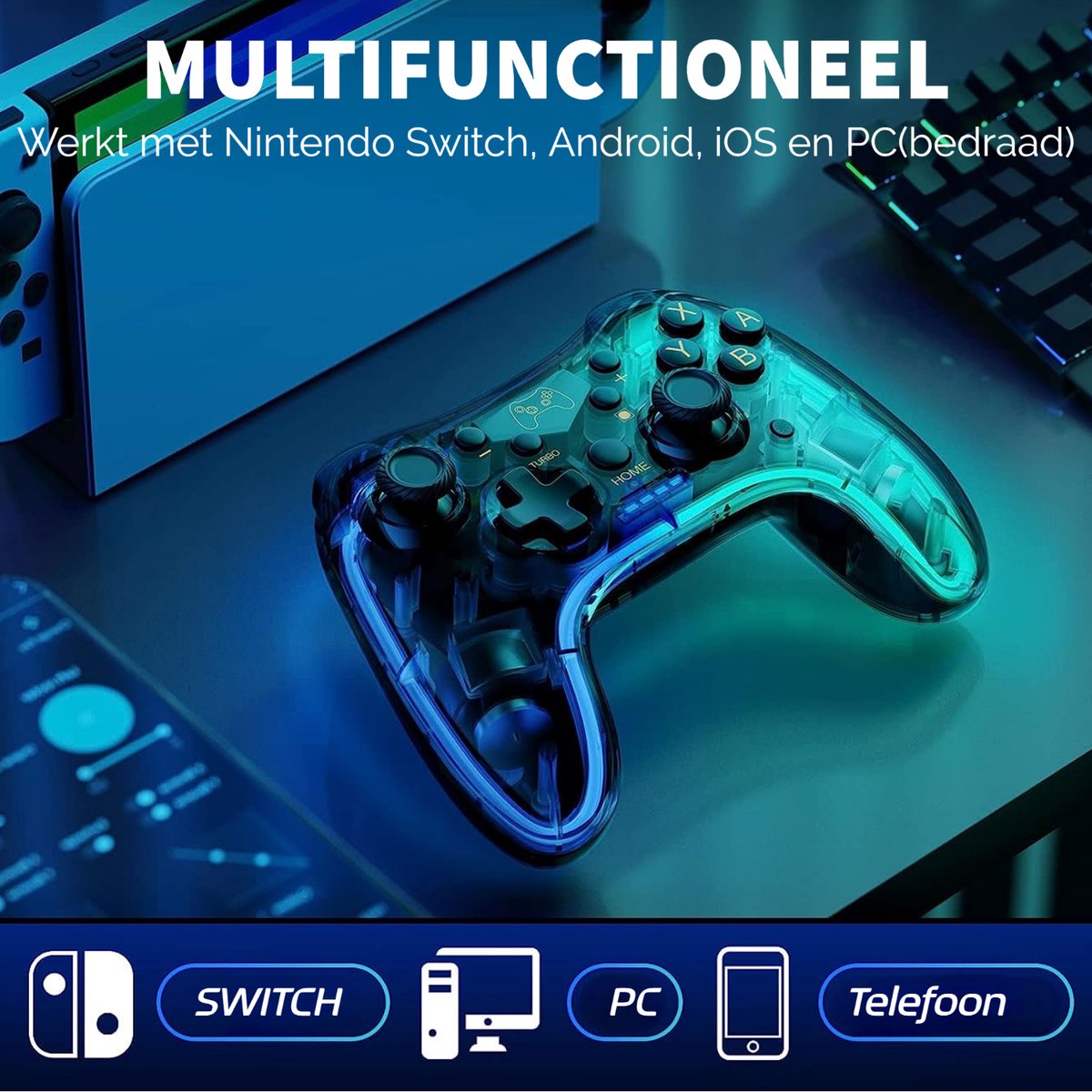 Phreeze Pro Controller Draadloos - Turbo Knop - Macro Knop - Transparant - RGB Verlichting - Instelbaar via APP - Geschikt voor Nintendo Switch – foto 6