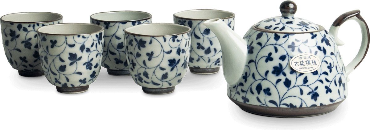 THEESET BLOEMENPATROON BLAUW 6pcs