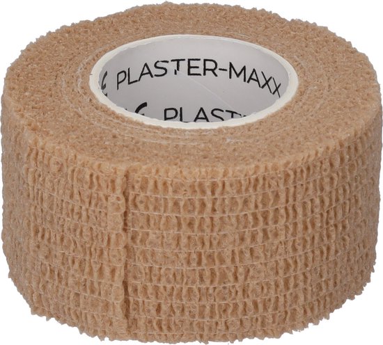 Plastermaxx de hypoallergene elastische pleister ( beige ) die werkt zonder lijm. Waterbestendig, rekbaar, anti allergisch, latex vrij, absorbeert bloed, afscheurbaar ( geen schaar nodig ) lengte 450cm x breedte 2,8cm, handig voor thuis of op reis