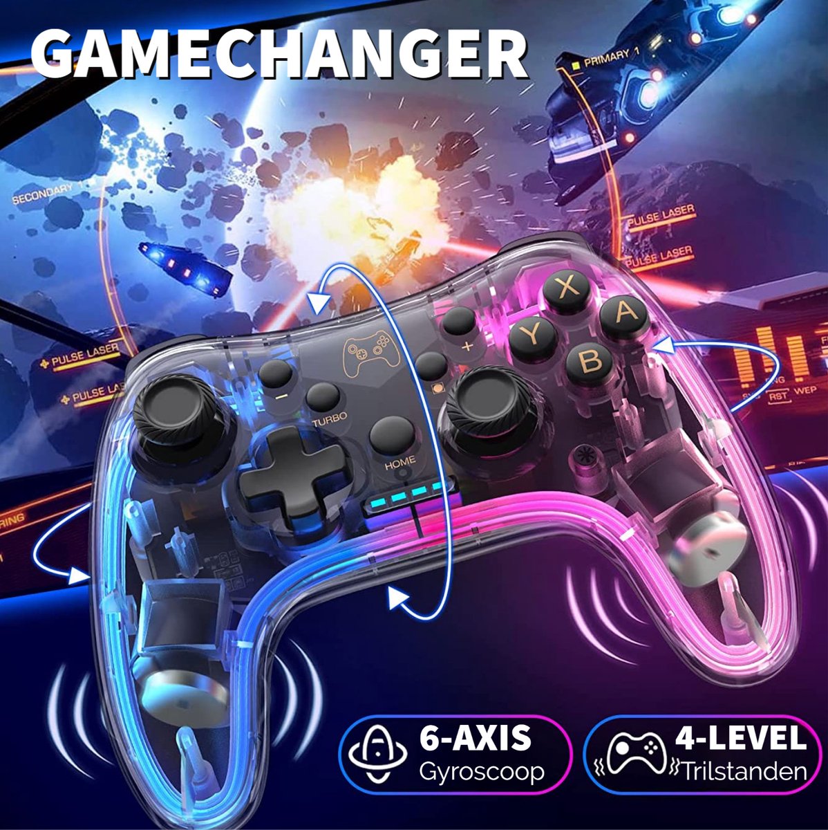 RGB Controller Draadloos - Geschikt voor Nintendo Switch - Controllers - Pro Versie - Turbo en Macro Knoppen - Transparant – foto 6