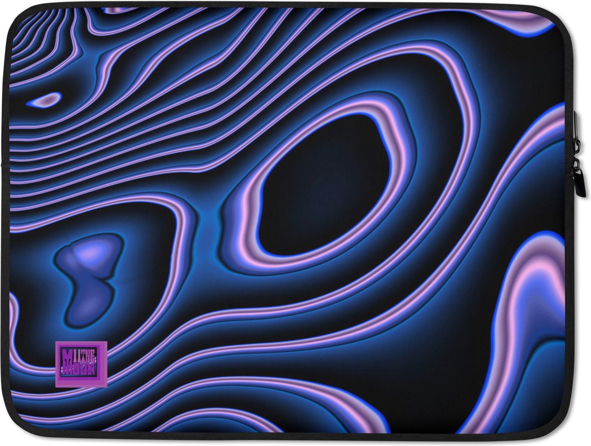 II THE MOON Laptop hoes, topkwaliteit, water, olie en hitte bestendig, zachte voering, blauw * paars *, met psychedelische ART door moon