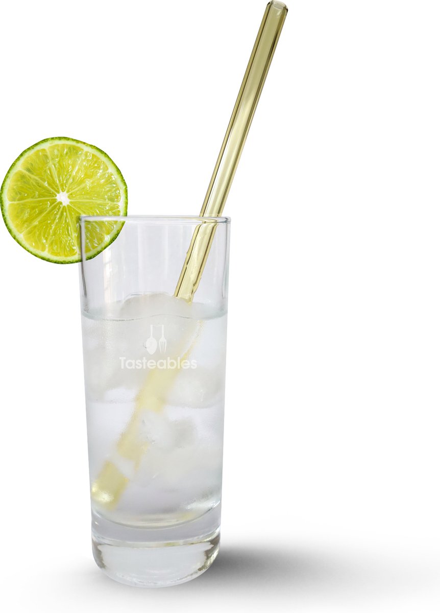 Glazen Rietjes Recht - Cocktail Rietjes - Tasteables - Set van 8 - Duurzaam - Herbruikbaar - Reinigingsborstel - 200mm lengte - Goud — cadeau in Koken & Dineren - foto 3