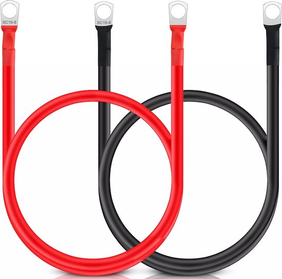 2 Stuks Accukabel M8 50 Cm - 12V Batterijkabel Koper Voor Auto, Motor, Camper En Zonne-energie