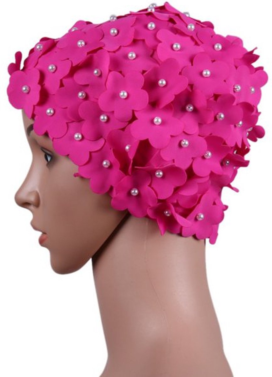 Winkrs | Roze Bloemetjes Badmuts | Douche accessoire, haarbedekking, douchecap, zwemmen — afbeelding 4