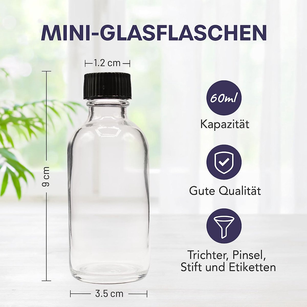 HEKOBAG 12 Stuks Kleine Flesjes om te Vullen Sapflesjes Gember Shot flesjes 60 ml Mini Plastic Flesjes Plastic Lege Smoothiefles met Trechter Borstel voor Gemberschnaps