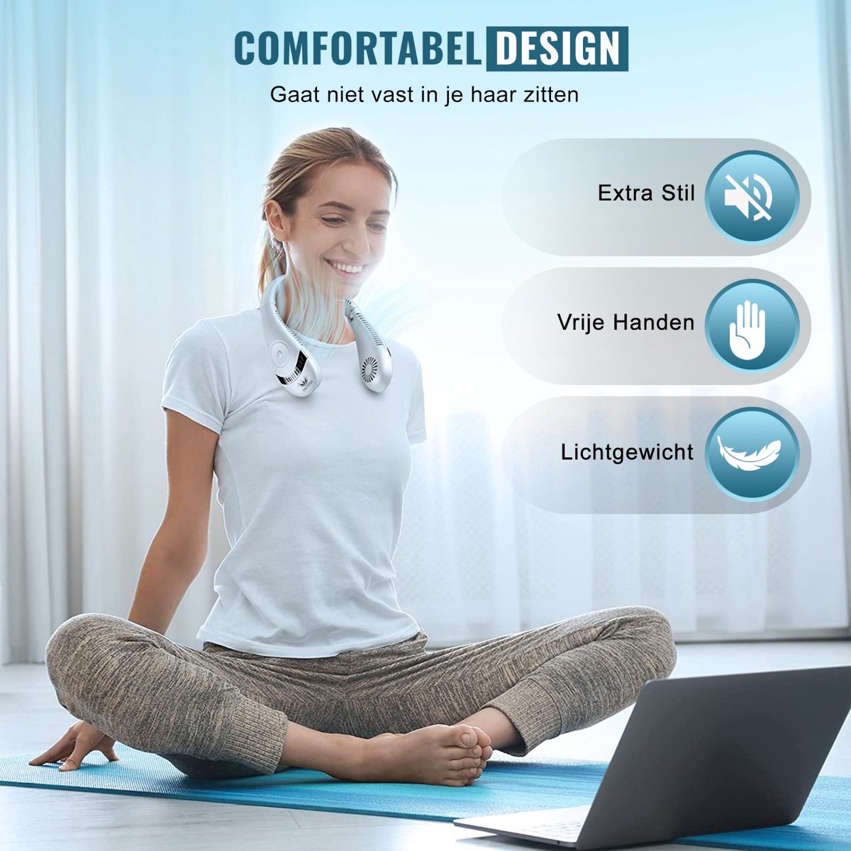 Ferodelli Nekventilator - Draagbare Gezichtsventilator - Neck Fan - Met Koeling - Hals - Hoofd - Inclusief Accessoire - 3 Standen — afbeelding 4