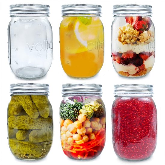 Overnight Oats Potten, pak van 6 500ml Mason potten met