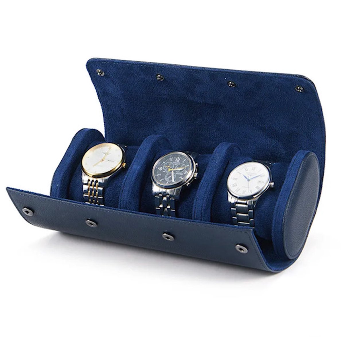 Luxe Horloge Rol 3 Stuks | Horlogedoos | Horloge Etui Leer | Watch Roll | Horloge Houder Sieradendoos | Horloge Opbergdoos Heren | Blauw