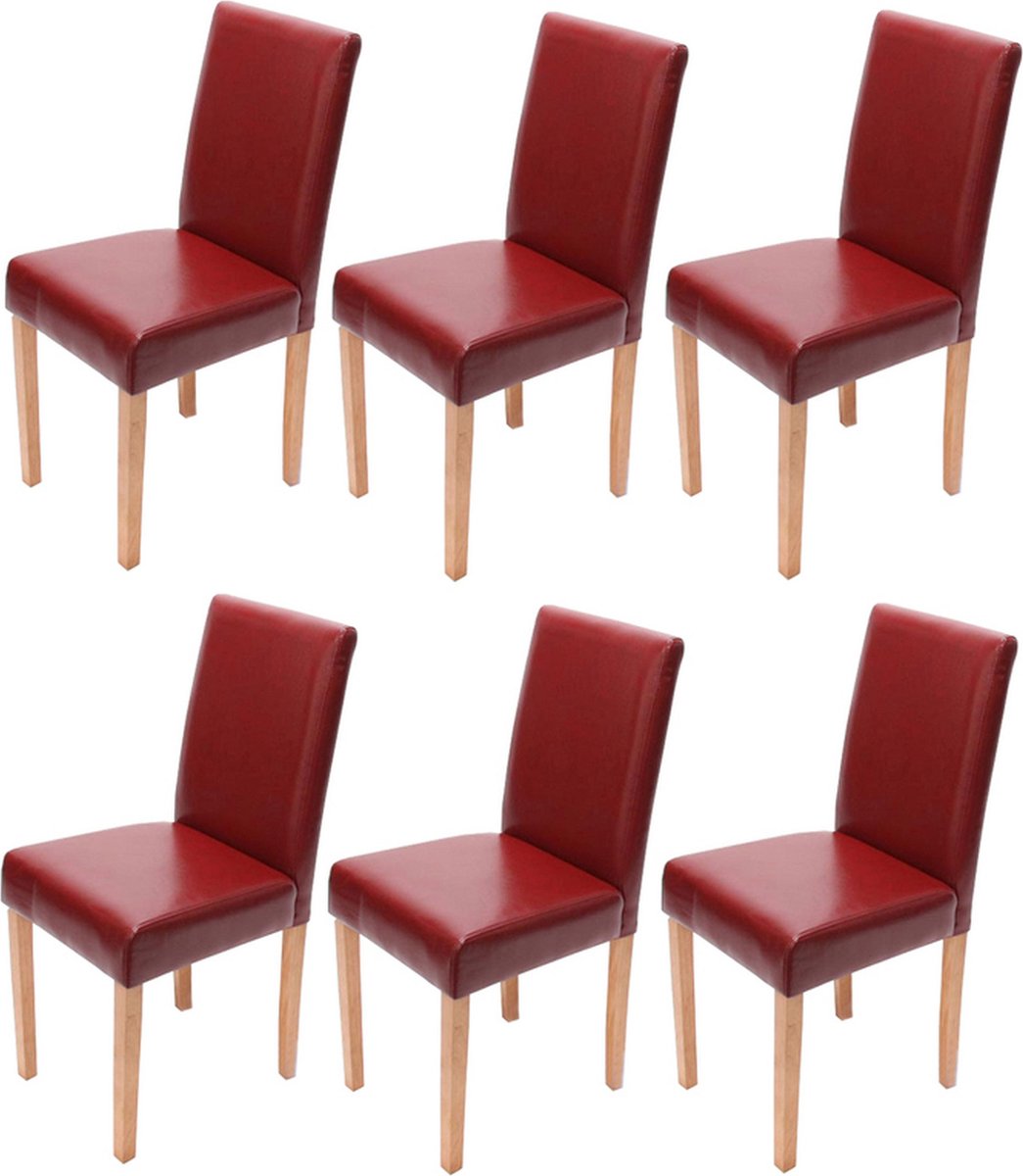 Set van 6 eetkamerstoelen Keukenstoel Littau ~ kunstleer, rood, lichtgekleurde poten