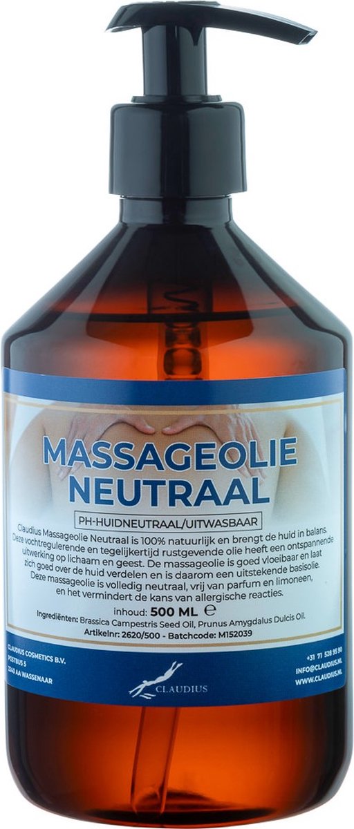 Goedkoopste Massageolie Neutraal 500 ml met pomp - 100 natuurlijk - biologisch en koud geperst