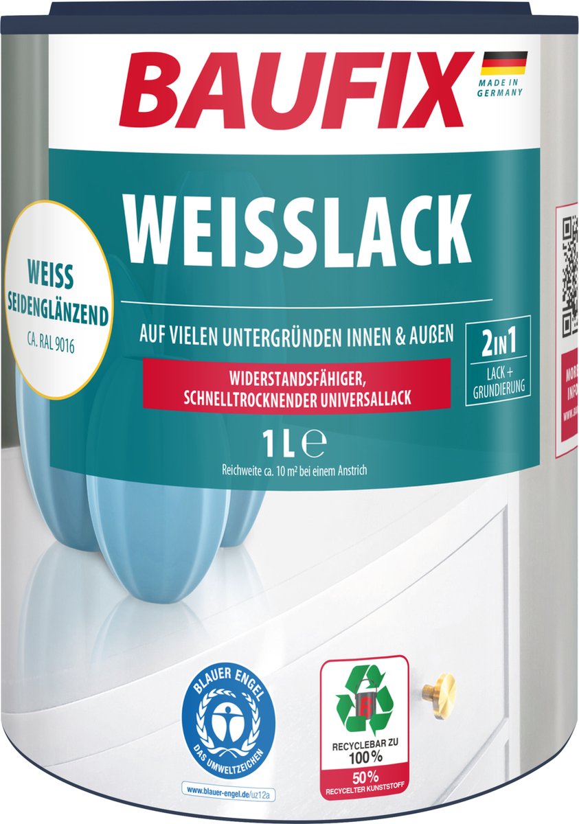 BAUFIX Witte Lak Zijdeglans wit 1 Liter