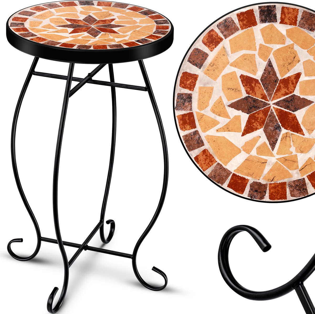 KESSER® Mozaïek Tafel Bistrotafels Bloemkruk Rond 60 x 34 cm Metalen Mozaïek Bijzettafel Balkontafels Patiotafel Balkon Stenen Mozaïek Tuintafel Binnen Buiten - Asteri