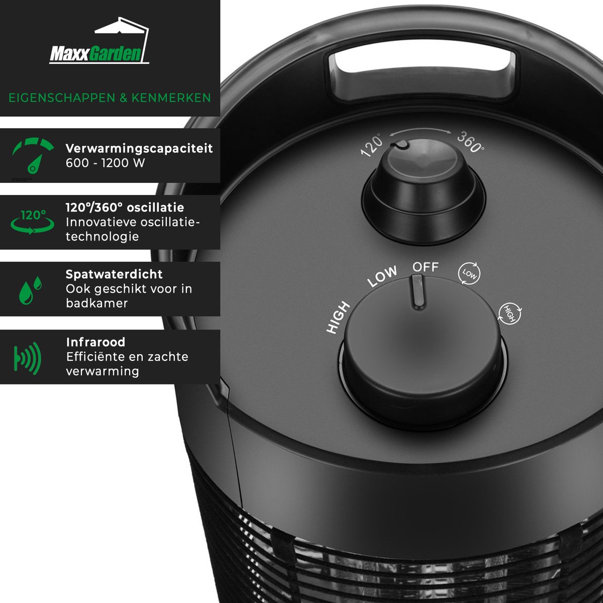 MaxxGarden Terrasverwarmer - Elektrische Terrasverwarming - Roterend - Tafelmodel - 1200W – foto 2