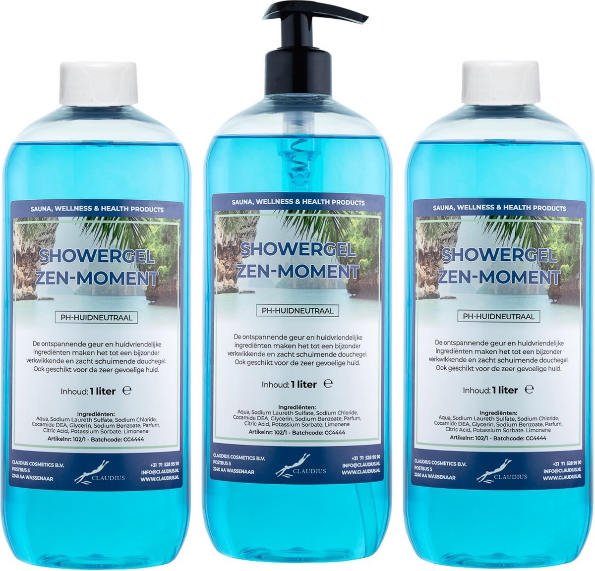 Goedkoopste Claudius Douchegel Zen Moment 1 liter - set van 3 stuks - met gratis pomp - Showergel