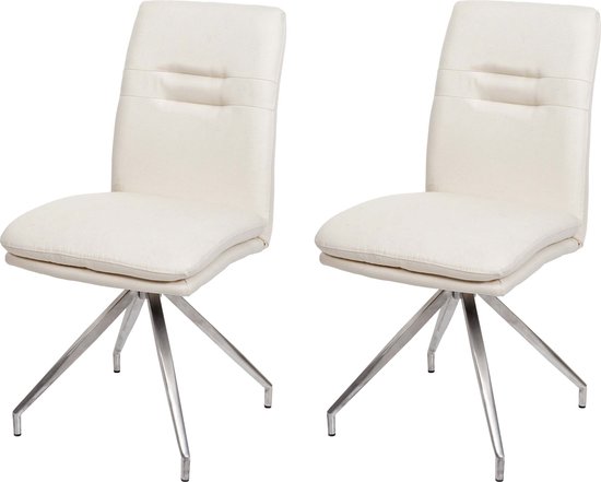 Set van 2 eetkamerstoelen MCW-H70, keukenstoel fauteuil stoel, stof/textiel geborsteld roestvrij staal ~ crème-beige