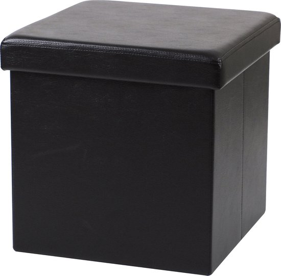 Urban Living Poef Leather BOX - hocker - opbergbox - PU/mdf - 38 38 - opvouwbaar