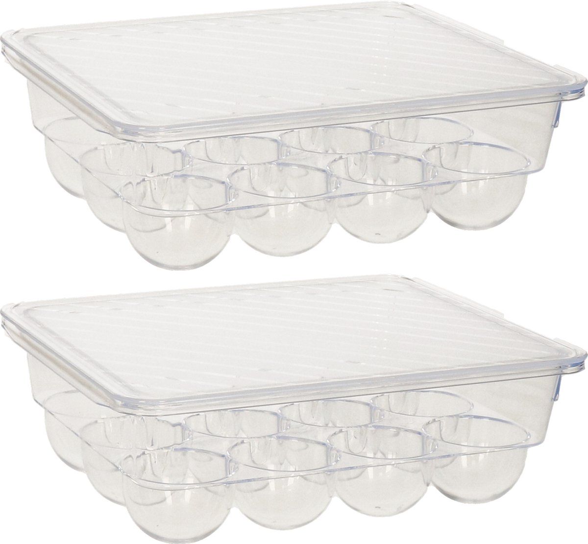 Plasticforte Eierdoos - 2x - koelkast organizer eierhouder - 12 eieren - transparant - kunststof - 22,5 x 17,5 cm