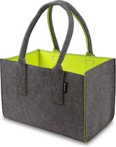Shopper vilten tas premium 5 mm, grote boodschappentas met handvat, boodschappenmand, opvouwbare haardhouttas voor het opbergen van hout, donkergrijs/neongeel