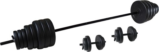 Tunturi Gewichten 50kg - Vinyl Halterset - Dumbbell set - 1 halterstang - 2 dumbbellstangen - incl. gratis fitnessapp