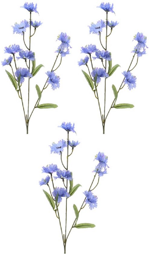 8x stuks kunstbloemen Korenbloem/centaurea cyanus takken paars 55 cm - Kunstplanten en steelbloemen