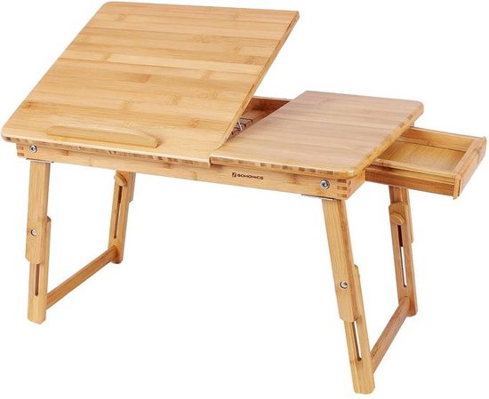 KKTONER Laptop table Height adjustable monitor stand Bed tray foldable made of bamboo