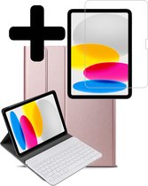 Hoes Geschikt voor iPad 2022 Hoes Keyboard Cover Toetsenbord Hoesje Met Screenprotector - Hoesje Geschikt voor iPad 10 Toetsenbord Hoes - Rosé goud
