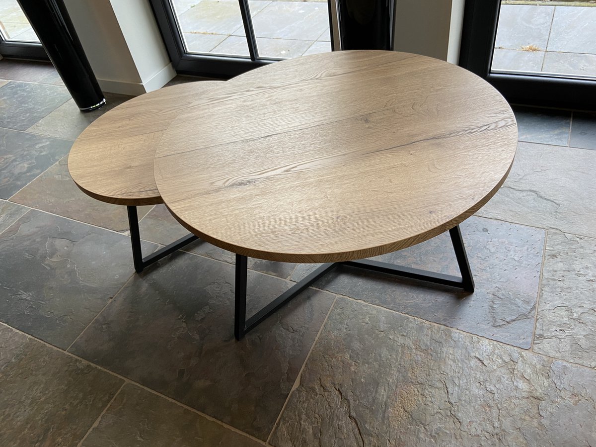 Maxfurn - Set ronde salontafels | Zeer krasvast | Kleur: Natuurlijk eiken