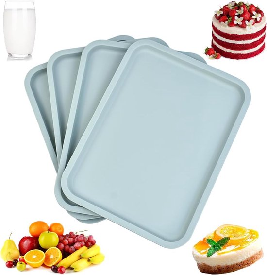 NGOSUET 10 stuks 30,5 x 23 x 4,5 cm plastic tablets, 5 kleuren, rechthoekige serveerborden, herbruikbare kunststof dienbladen voor keuken eetkamer