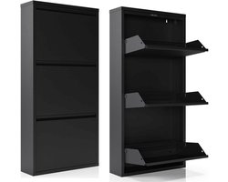2x Metalen Schoenenkast Bodi - 3 Vakken - Zwart - Voor ca. 12 paar schoenen