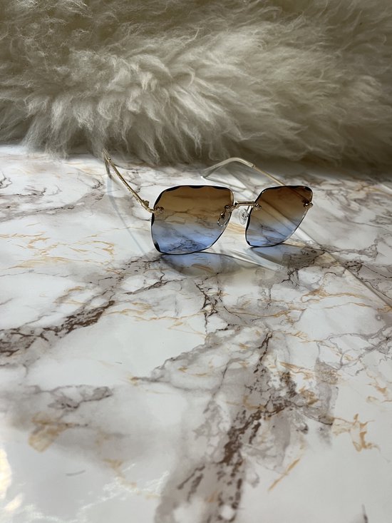 Luxe randloze zonnebril diamond cut breed bruin/blauw unisex , heren  zonnebril, dames... | bol.com
