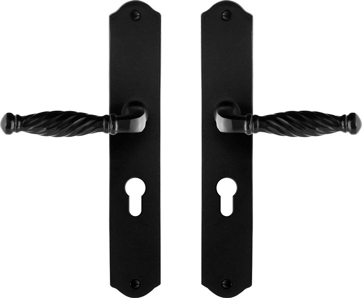 Deurkruk op schild - Smeedijzer zwart - Gietijzer - GPF - Smeedijzer Zwarte Deurklink Tuli op PC55, 238x41x4mm GPF6225.60