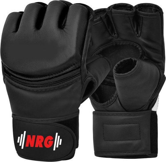 NRG Boxing - MMA Handschoenen - Boksen - Heren - Dames - Freefight - Grappling - Leer - Zwart - Maat M