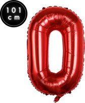 Fienosa Cijfer Ballonnen nummer 0 - Rood - 101 cm - XL Groot - Helium Ballon - Verjaardag Ballon