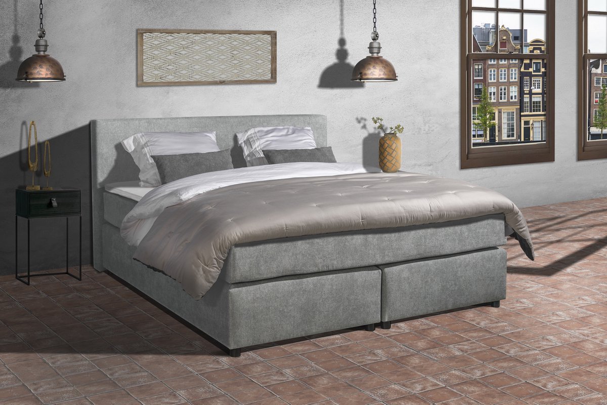 Anno 1588 - Boxspring Amsterdam - Pocketvering - Grijs - 120x200 cm - Inclusief Dekbed en Kussens - Twijfelaar Boxspring