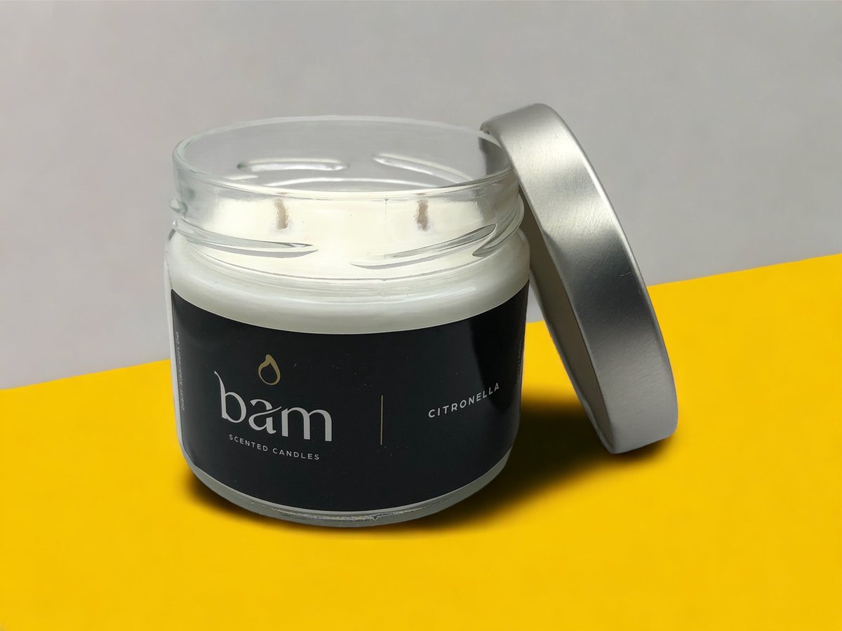 Bam geurkaars CITRONELLA - 50 branduren - insectenwerend - op basis van zonnebloemwas - cadeau - vegan